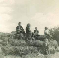 Bellows_ kids on hay stack Eaton Rapids - 1955